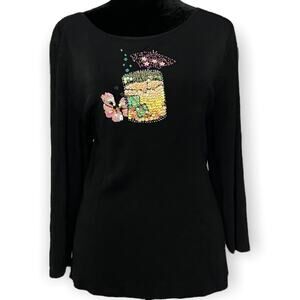Sweaterworks Long Sleeve Sweater Womens Medium Black Sequin Cocktail Beaded Top